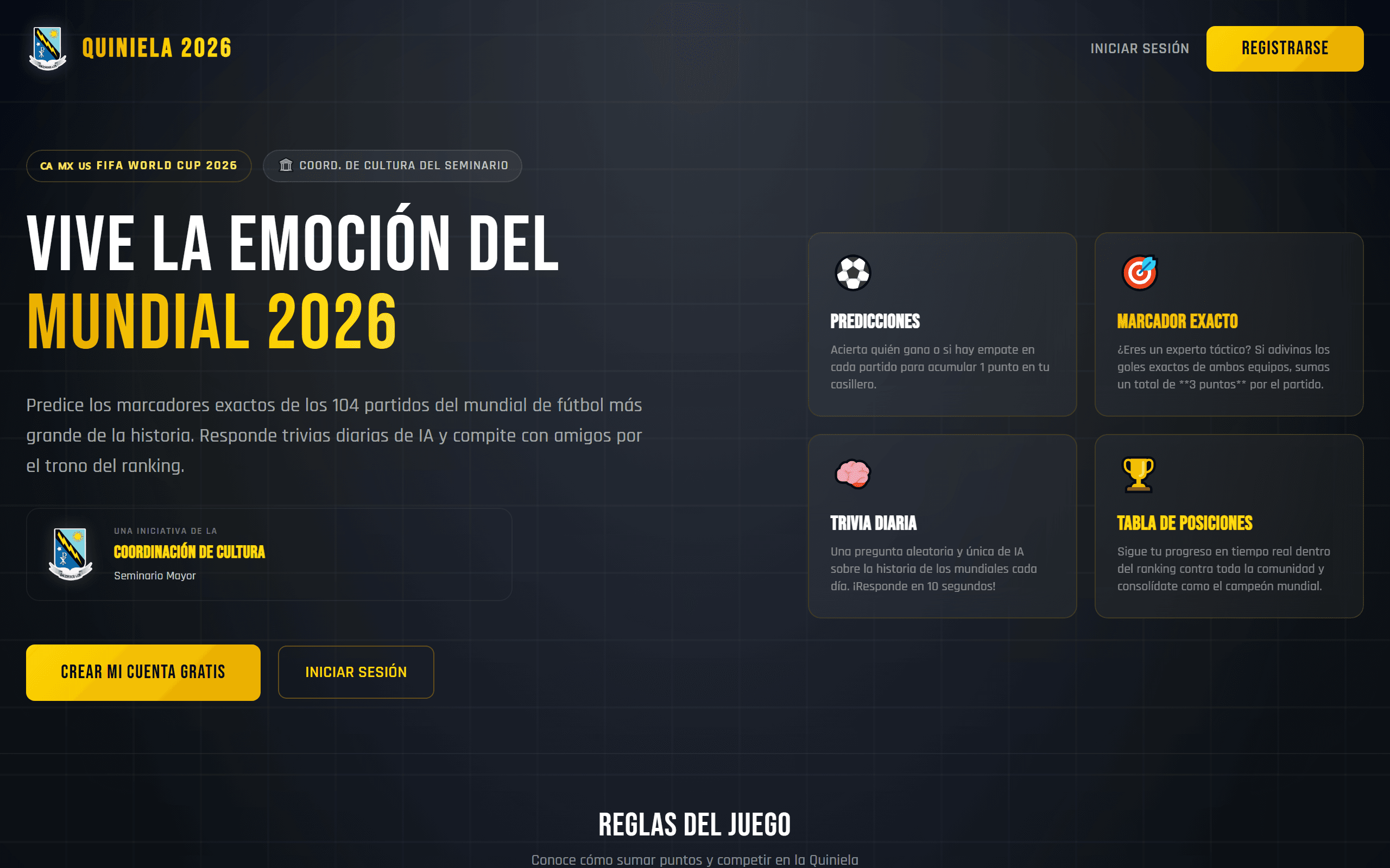 Captura del proyecto Quiniela Mundial 2026