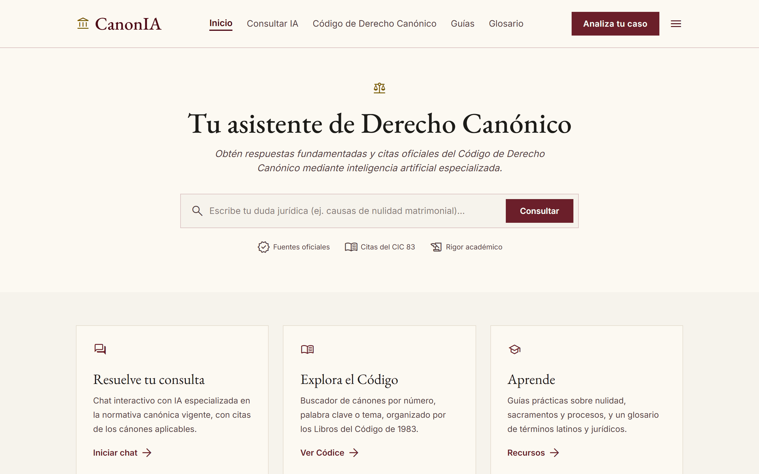 Captura del proyecto CanonIA — Asistente de Derecho Canónico